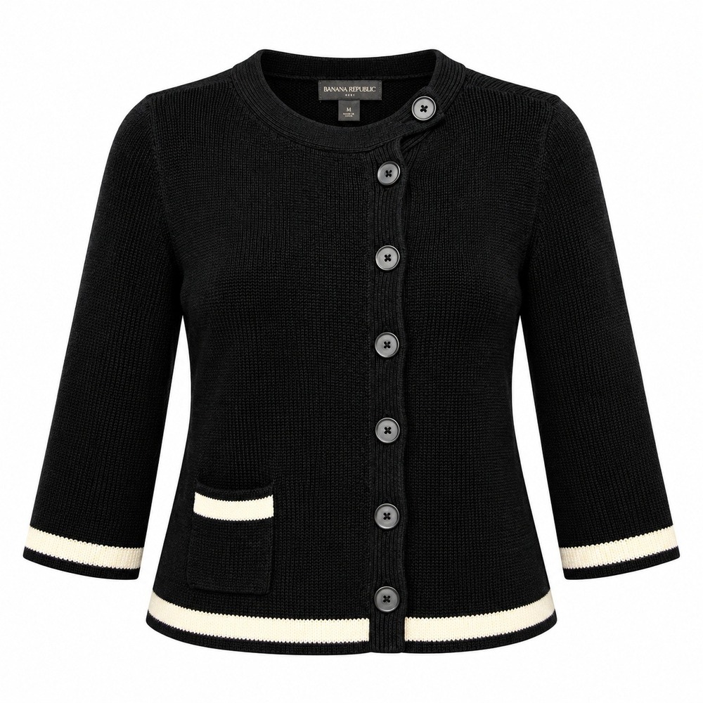 Banana Republic Old Money Cardigan Womens M Preppy Quiet Luxury Coquette Tipped